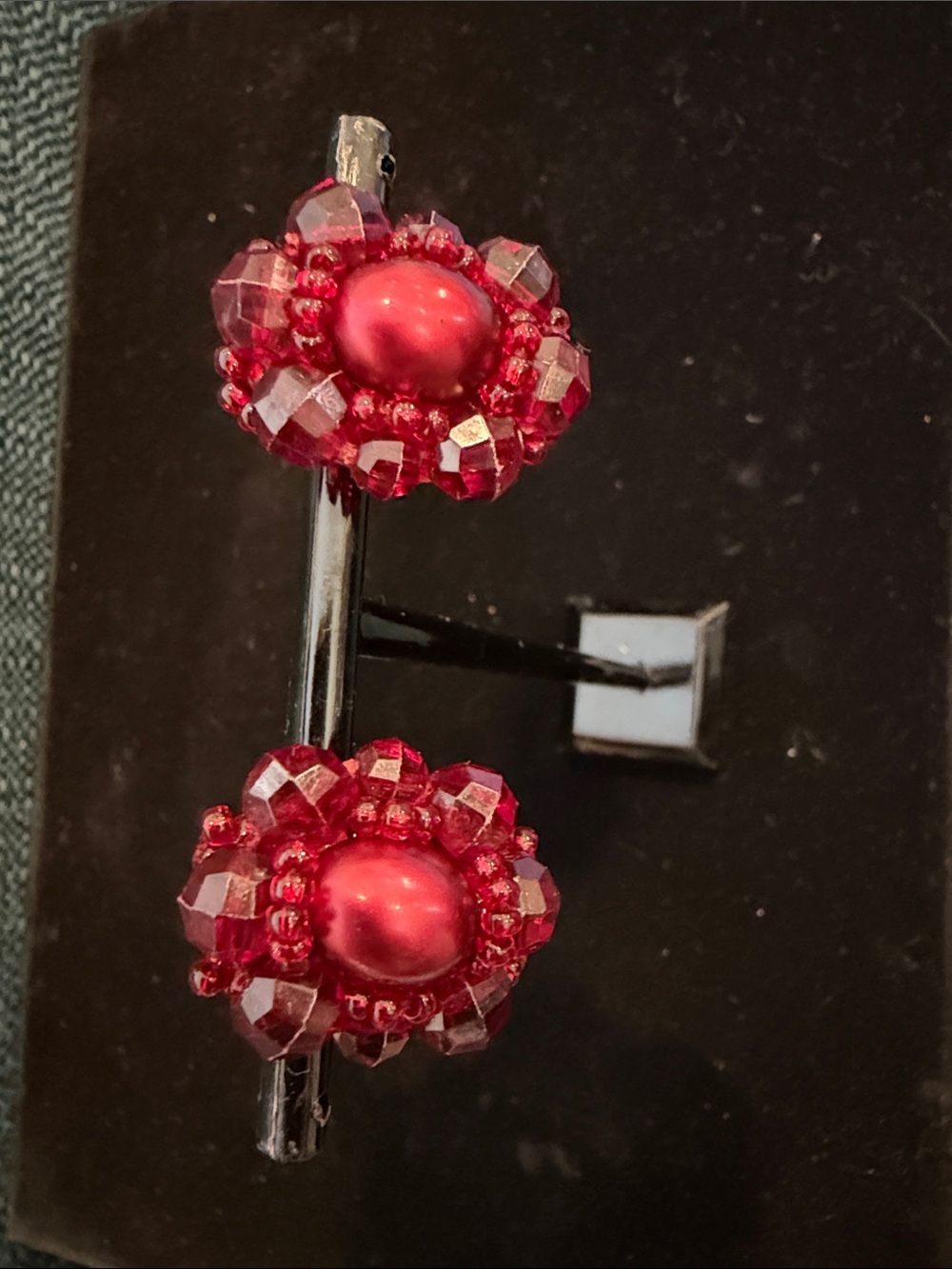Vintage Red Beaded Cocktail Clip On Earrings - marked West Germany